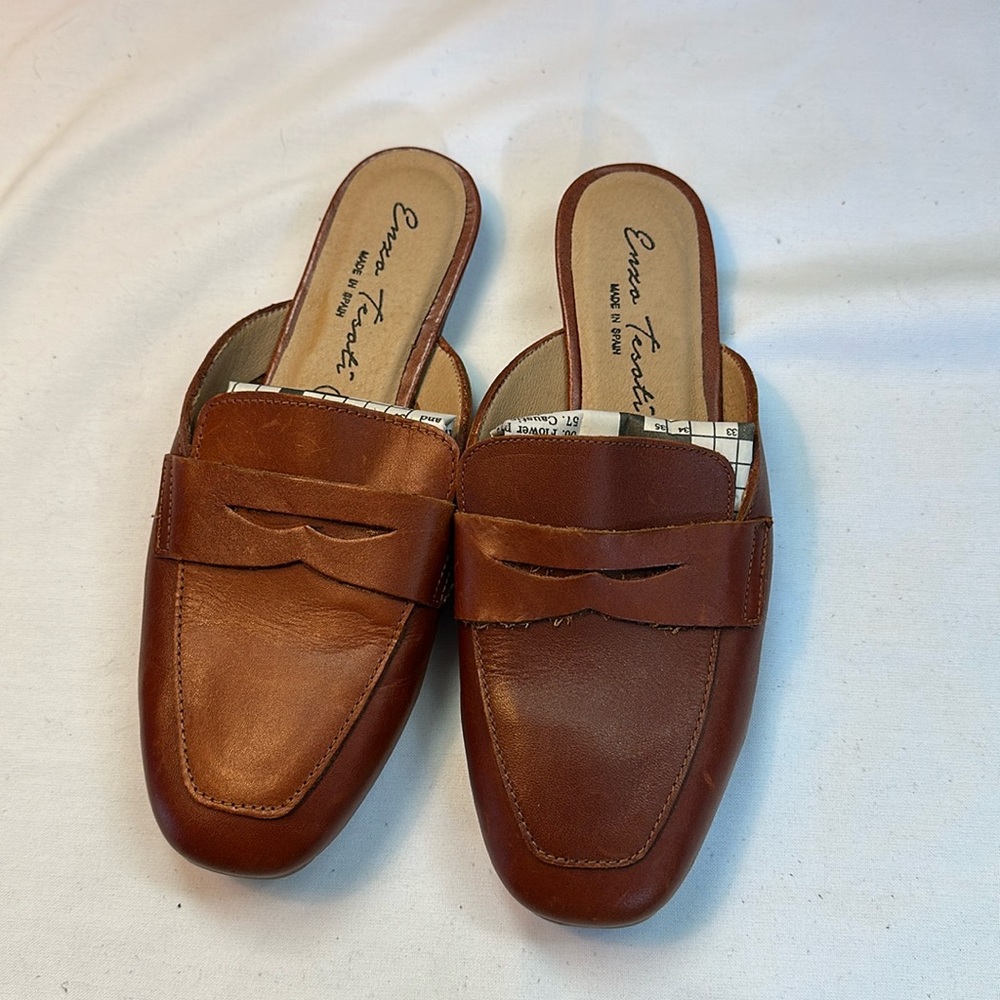 Enzo tesoti brown leather flats loafers
